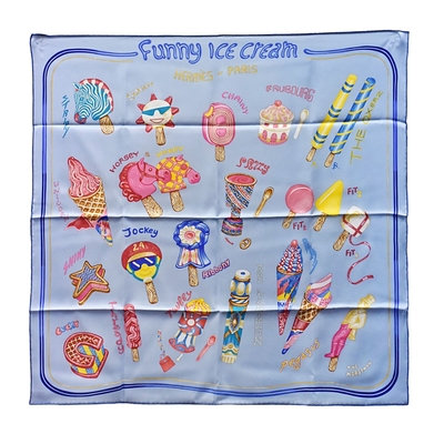 HERMES 經典Funny Ice Cream 70冰淇淋印花絲質方巾/披巾(藍色)