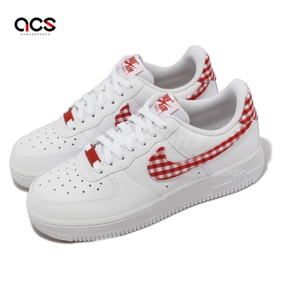 Nike Wmns Air Force 1 07 ESS Trend 女鞋 格紋 白 紅 AF1 DZ2784-101