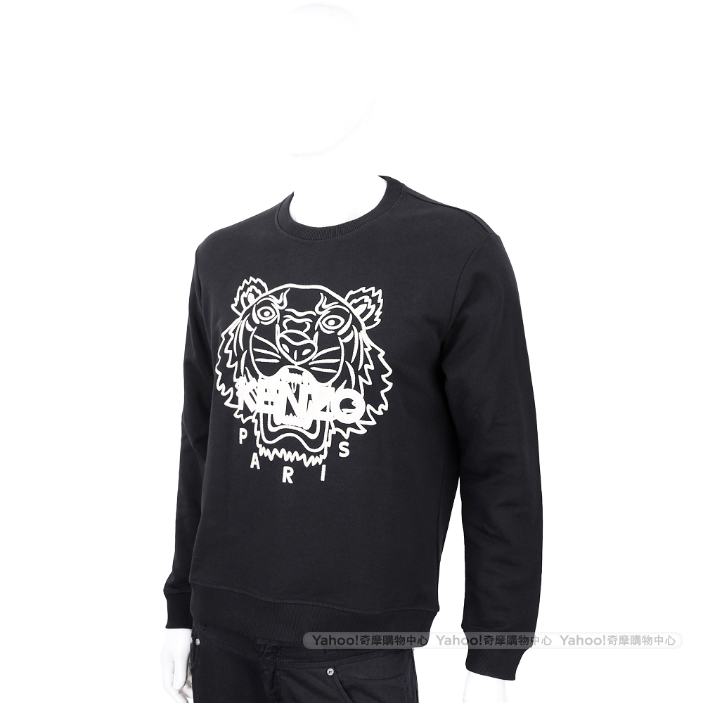 KENZO Tiger 淺金虎頭刺繡黑色有機棉運動衫大學T(男款) | 精品服飾