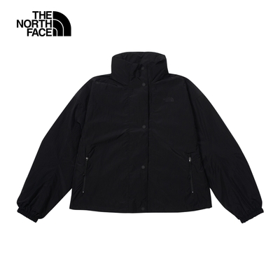 【The North Face 官方旗艦】北面女款黑色防風防潑水立領防風外套｜83QYJK3