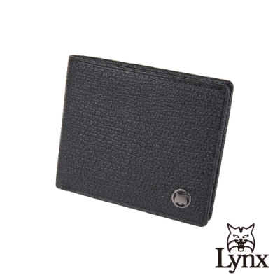 【Lynx】美國山貓大象紋進口牛皮6卡短夾皮夾-黑色 雙鈔/透明窗/大鈔位隱藏式暗袋