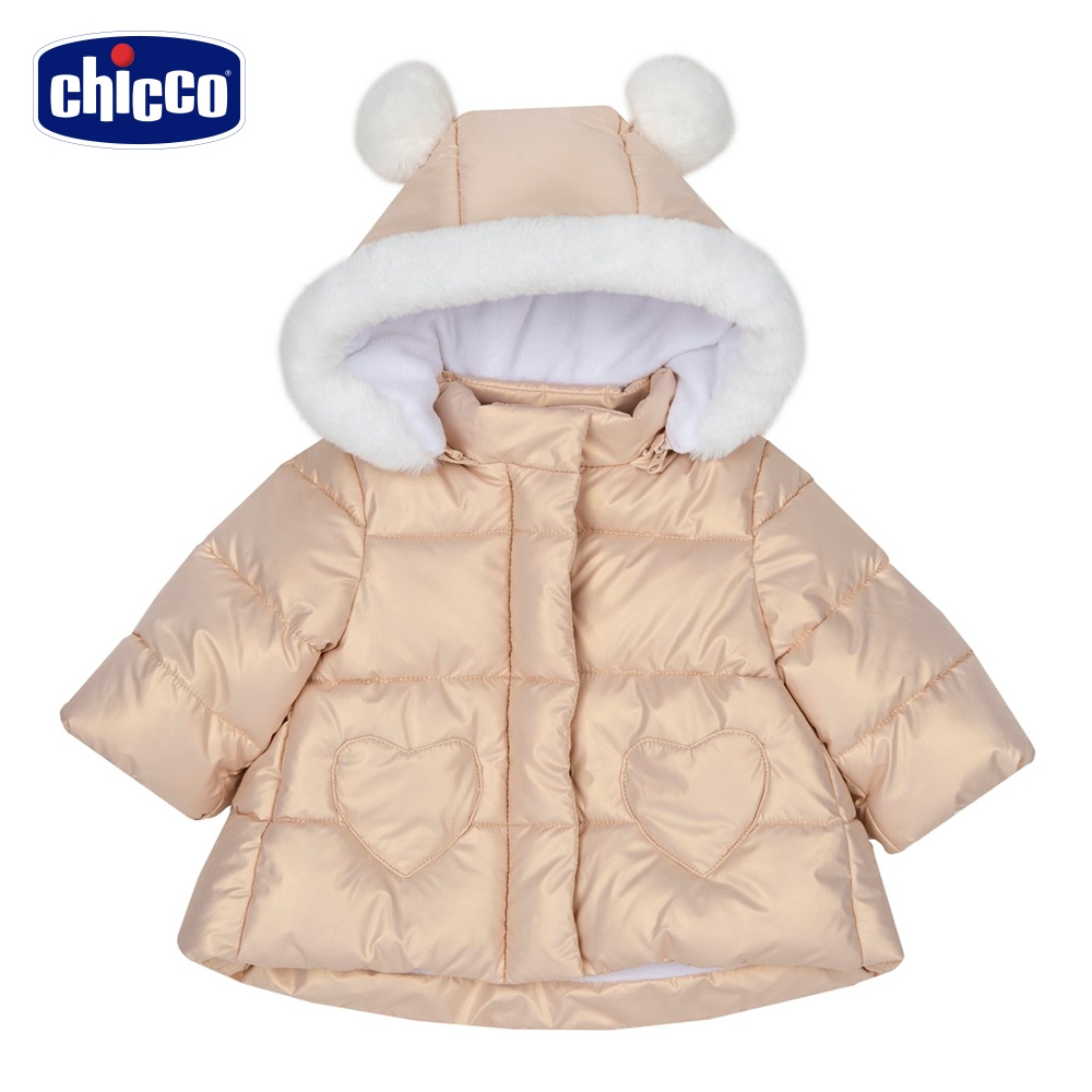 chicco-典雅小熊-活動帽長版舖棉長外套