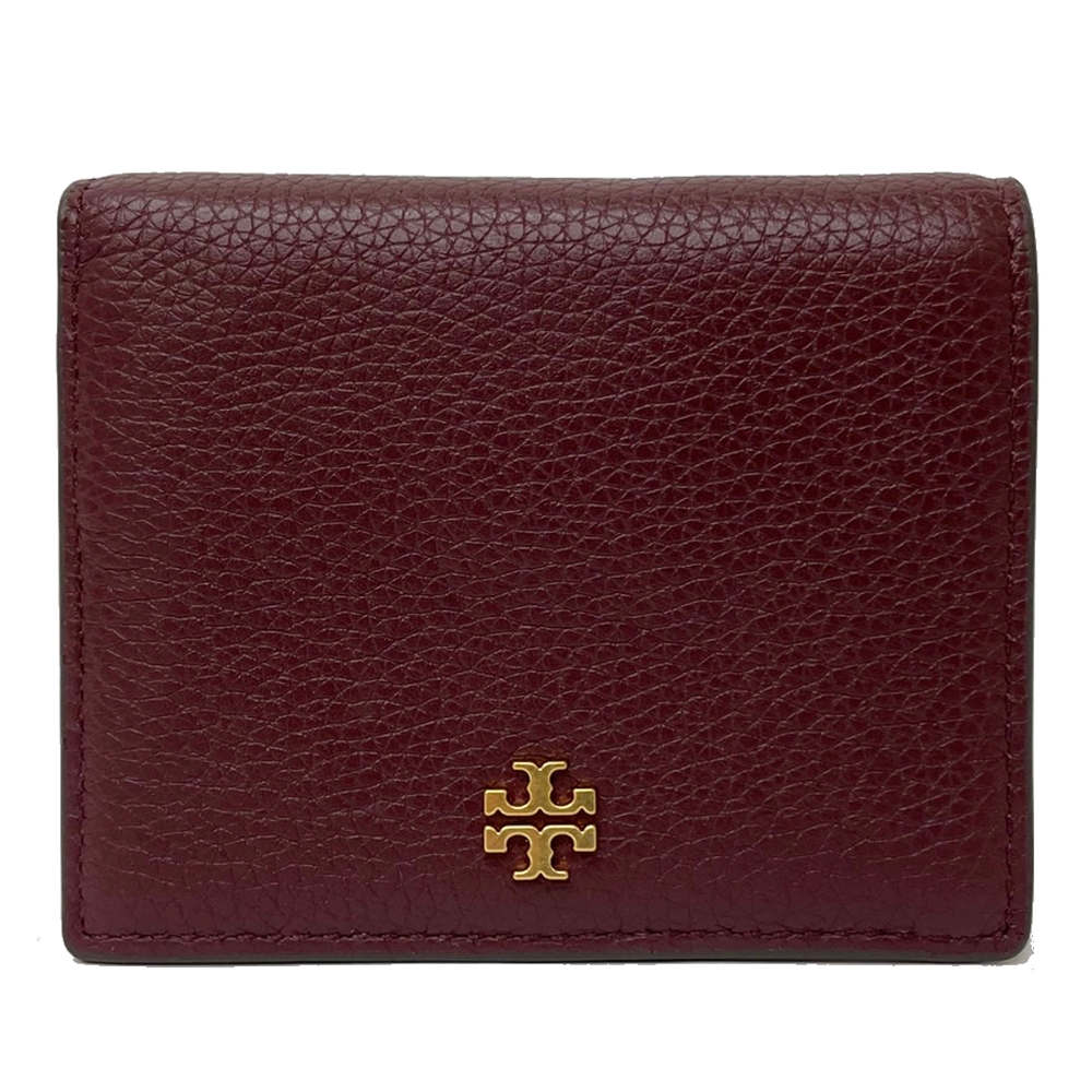 TORY BURCH 素面牛皮釦式零錢袋短夾(酒紅)