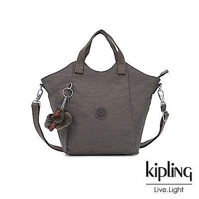 Kipling 極簡深卡其灰色輕盈大容量提斜背包-NORI
