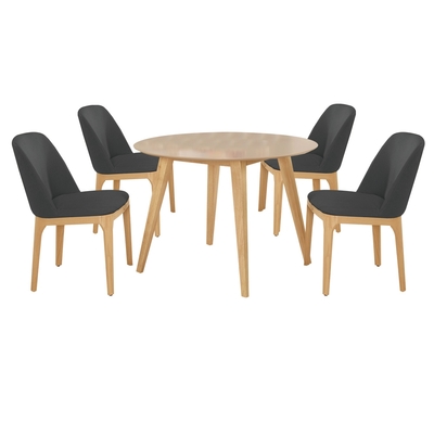 文創集 羅爾克3.6尺實木休閒桌椅組合(餐椅二色系可選＋一桌四椅組合)-106.5x106.5x75cm免組