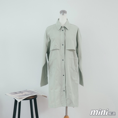 【Mini嚴選】現貨 造型綁帶翻領長版風衣外套 二色