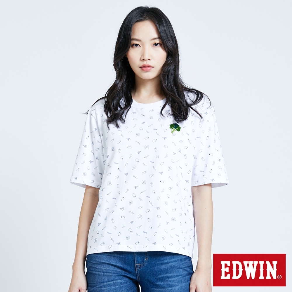 EDWIN 超市系列 滿版印花短袖T恤-女-白色