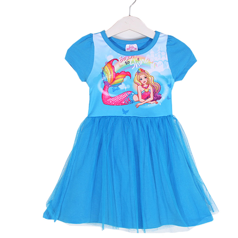 芭比短袖蕾絲連身裙 藍 k50389 魔法Baby