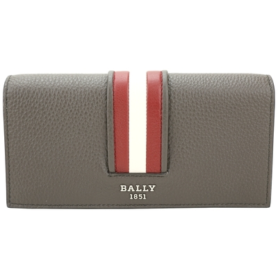 BALLY Baliro 紅白條紋荔紋牛皮對折長夾(灰棕色)