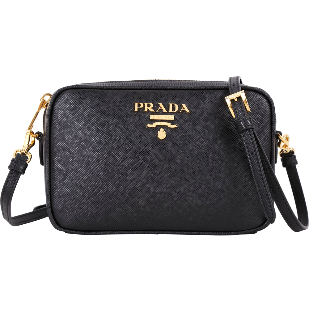 PRADA Saffiano 金字浮刻防刮牛皮斜背相機包(黑色)