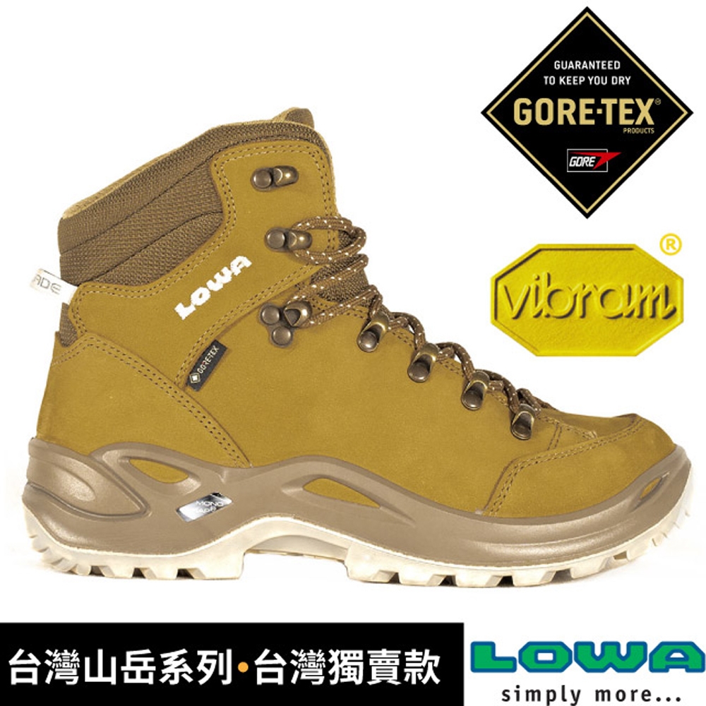 德國LOWA 女 台灣山岳系列 RENEGADE GTX 中筒防水透氣多功能健行鞋(寬楦)_向陽黃