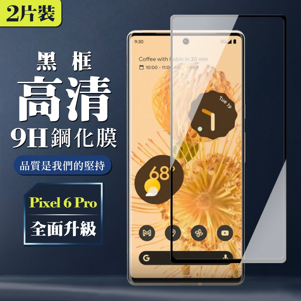 GOOGLE Pixel 6PRO 9H滿版玻璃鋼化膜黑框曲面手機保護貼(2入 Pixel 6PRO保護貼)