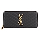 YSL-金LOGO V字縫線魚子醬皮革拉鍊長夾(黑) product thumbnail 1