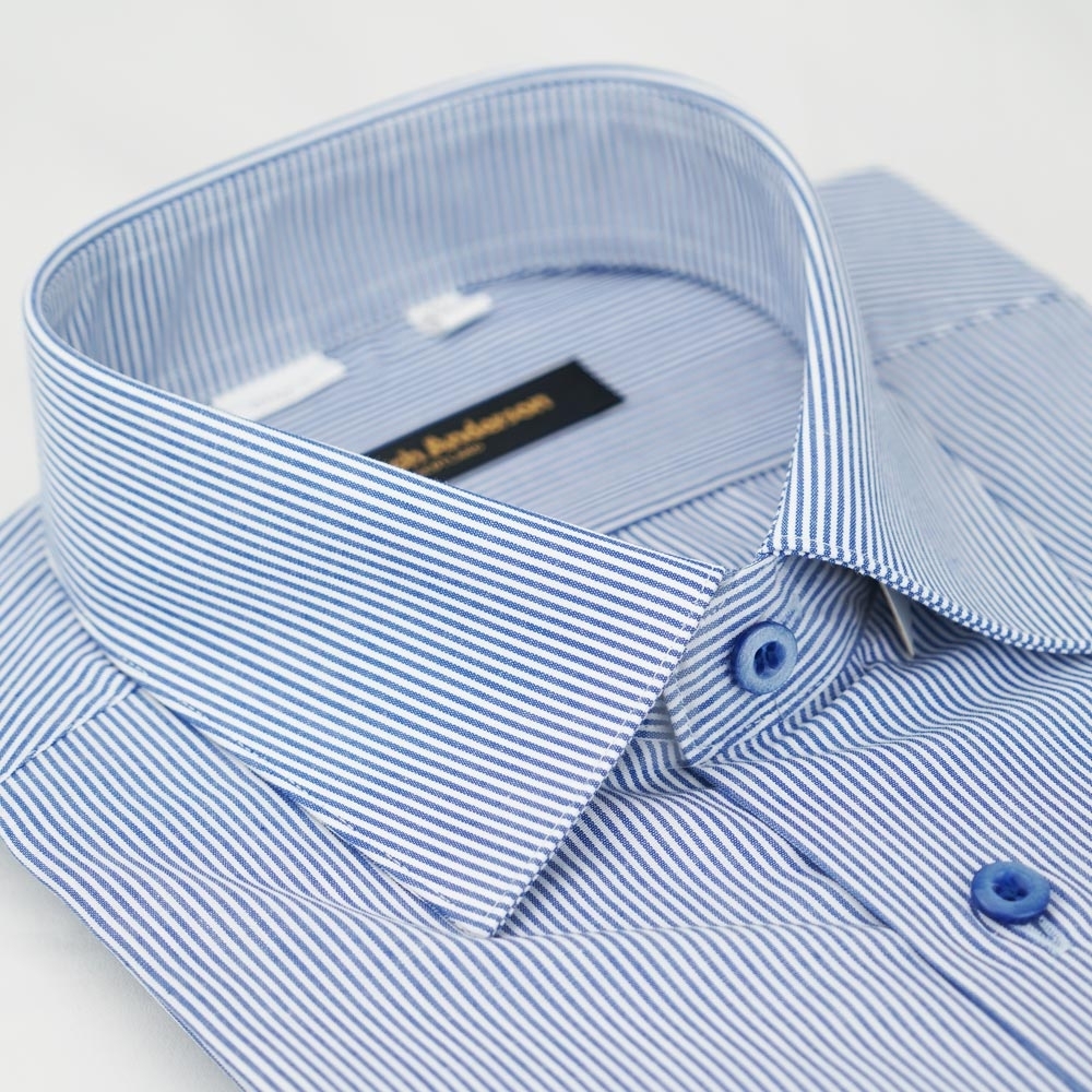 金安德森 藍色條紋窄版短袖襯衫