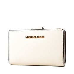 MICHAEL KORS 金字LOGO素面防刮皮革釦式中夾-奶油白