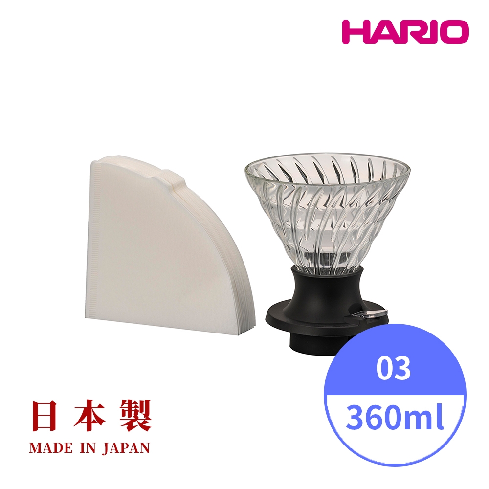 【HARIO】日本製V60 SWITCH浸漬式耐熱玻璃濾杯03-360ml SSD-360B(送40入濾紙)  聰明濾杯 開關濾杯 玻璃濾杯