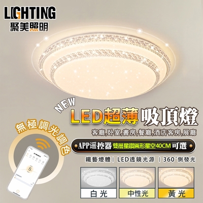 【聚美照明】吸頂燈 led雙層星鑽燈 臥室燈客廳燈書房燈餐燈(圓形40cm 60W 手機APP遙控無極調光)