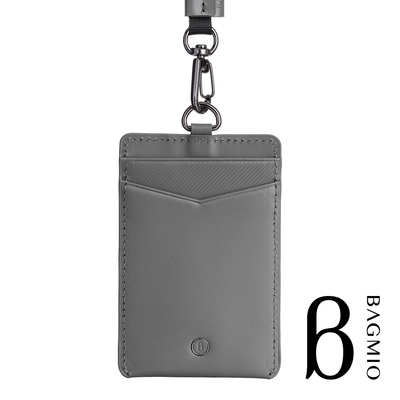 BAGMIO 牛皮直式雙卡證件套 -迷霧灰 (附織帶/開放證件視窗)