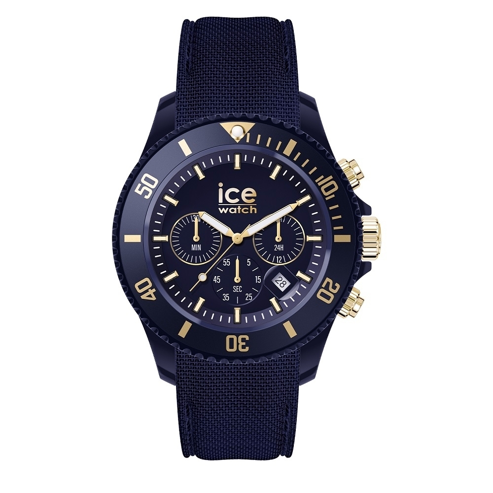 Ice Watch 三眼計時活力系列 金刻度 40mm CH-深藍編織矽膠錶帶