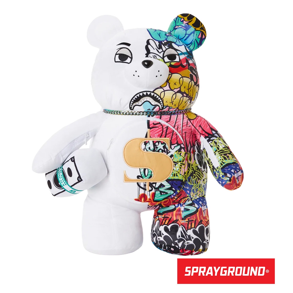 SPRAYGROUND-HALF GRAFF MONEYBEAR 聯名泰迪熊後背包-塗鴉