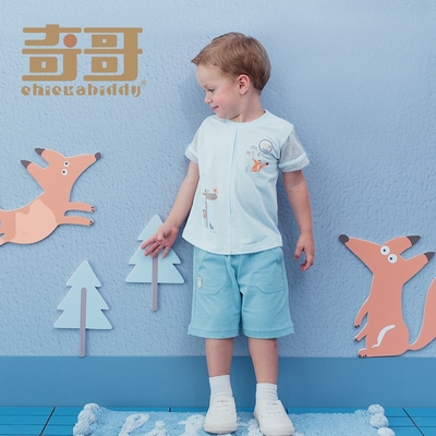 奇哥 開心寶貝可愛動物T恤-藍 (1-5歲)