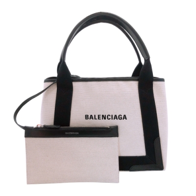 BALENCIAGA 巴黎世家 Navy Cabas 帆布手提子母包-S(339933-黑/白)