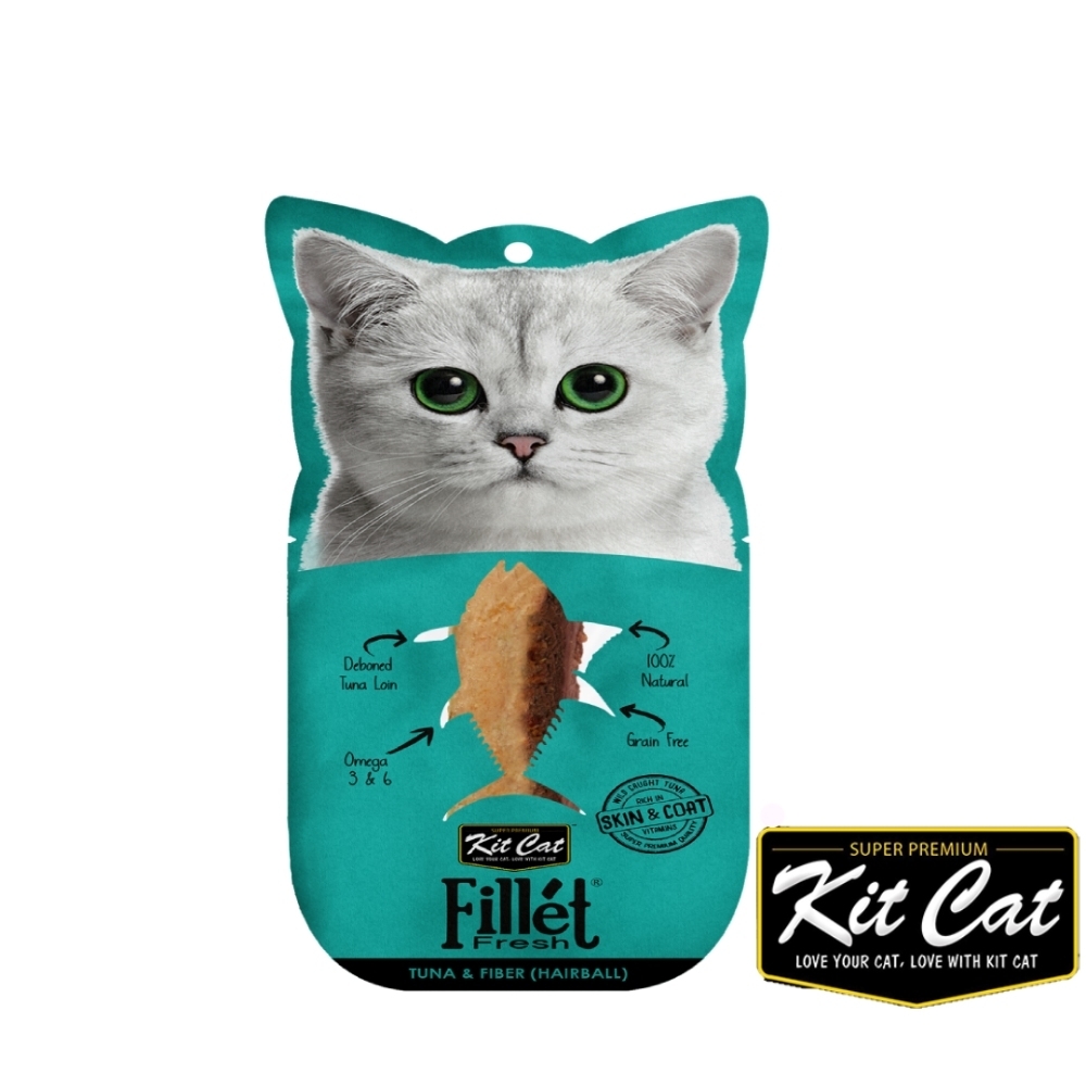 Kitcat小鮮肉系列-鮪魚柳條、纖維素(化毛配方) 30g 貓零食 貓肉條 肉塊 化毛 牛磺酸
