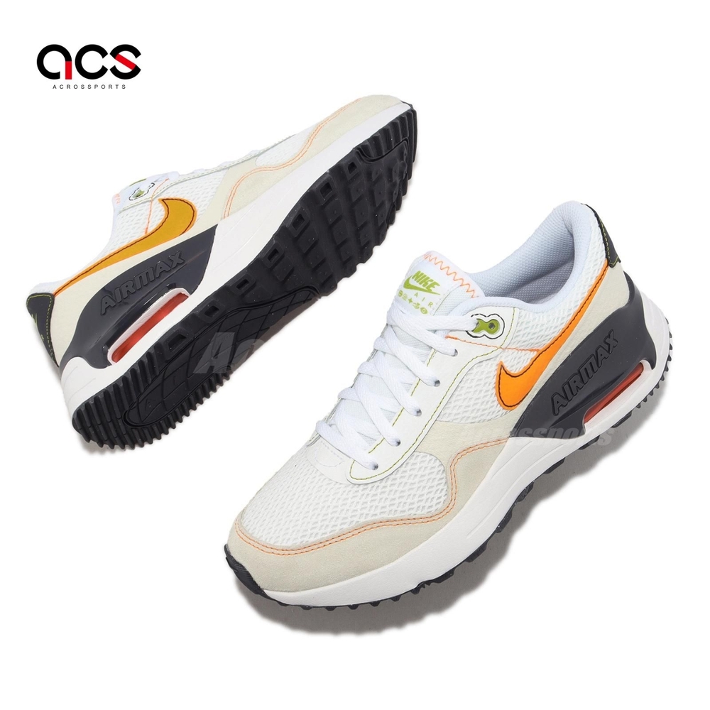 Nike 休閒鞋Air Max Systm GS 女鞋大童鞋白橘氣墊麂皮DQ0284-109