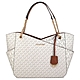 MICHAEL KORS Jet Set Travel 金字大圓標Logo滿版MK交叉前袋托特肩背包(香草白) product thumbnail 1