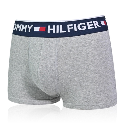 Tommy Hilfiger Bold Cotton 短版棉質高彈力 平口/四角褲 Tommy內褲-藍帶灰