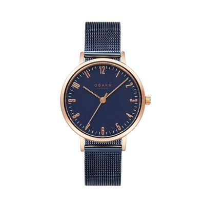 OBAKU 城市探索淑女時尚腕錶-玫瑰金X藍-V248LXVLML-32mm