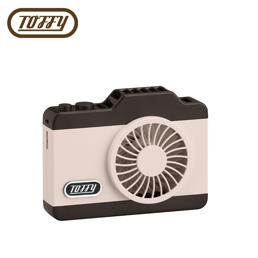 日本Toffy LED Camera Fan相機造型USB充電電風扇 蜜桃粉