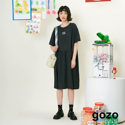 gozo-簡約標語休閒洋裝(深灰)