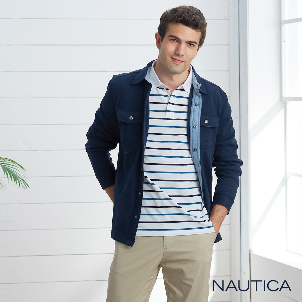 Nautica 男裝 復古風質感襯衫式外套-深藍