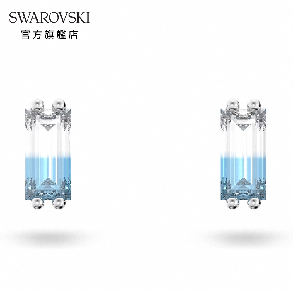 SWAROVSKI 施華洛世奇 Stilla 耳釘 枕形切割, 藍色, 鍍白金色