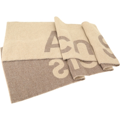 Acne Studios 徽標毛邊駝棕色羊毛混紡披肩 圍巾