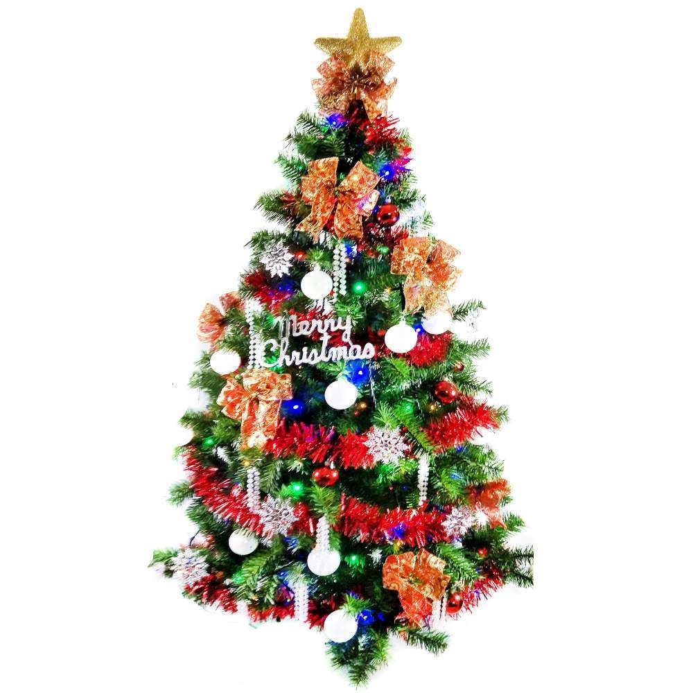 摩達客耶誕-台灣製6尺(180cm)豪華版綠聖誕樹+白五彩蝴蝶結系飾品組(不含燈)