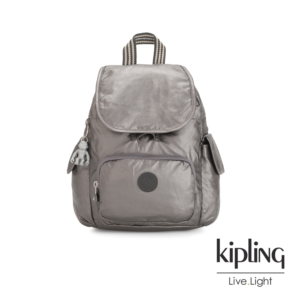 Kipling 低調質感金屬灰褐色拉鍊掀蓋後背包 City Pack Mini 後背包 Yahoo奇摩購物中心