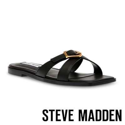 STEVE MADDEN-HEARTFELT 金屬扣環交叉帶拖鞋-黑色