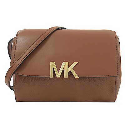 MICHAEL KORS MONTGOMERY 金屬MK牛皮翻蓋迷你斜背包(咖)