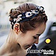AnnaSofia 向陽雛菊款 軟布質兔耳髮帶髮圈(深藍系) product thumbnail 1