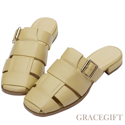 【Grace Gift】逸歡聯名-午睡搖籃編織穆勒鞋 芥末黃