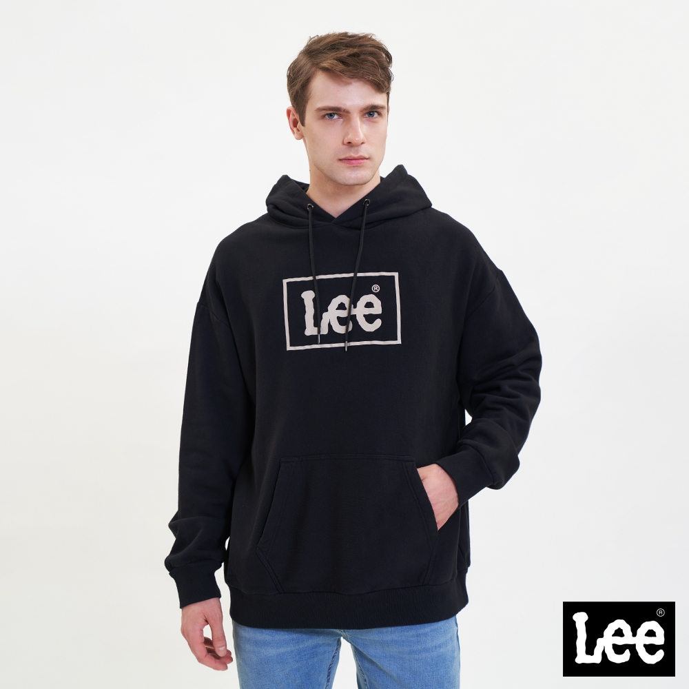 Lee 男款 長框大Logo連帽大學T/厚T 黑色