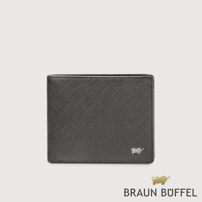 【BRAUN BUFFEL 德國小金牛】台灣總代理 尚恩A 12卡中間翻透明窗短夾(網路限定)-黑色/BF354-317-BK