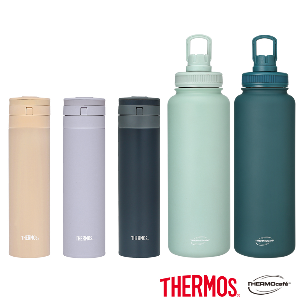 【獨家1+1組】THERMOS膳魔師  不鏽鋼超輕量自動上鎖真空保溫瓶450ml+凱菲 彈蓋直飲真空保溫瓶1200ml