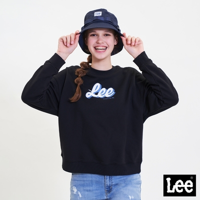 Lee 女款 草寫Logo長袖圓領大學T/厚T 黑色