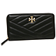 TORY BURCH KIRA 雙T金屬LOGO V字壓紋小羊皮拉鍊長夾-黑色 product thumbnail 1