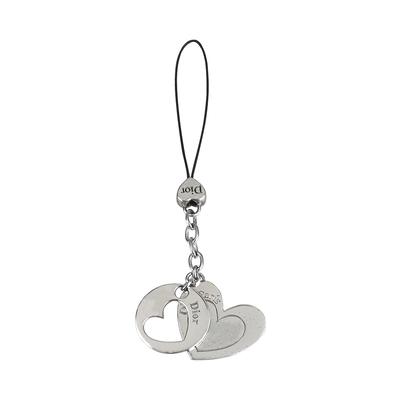 展示品Christian Dior刻印LOGO愛心造型雙鐵牌吊飾(銀)