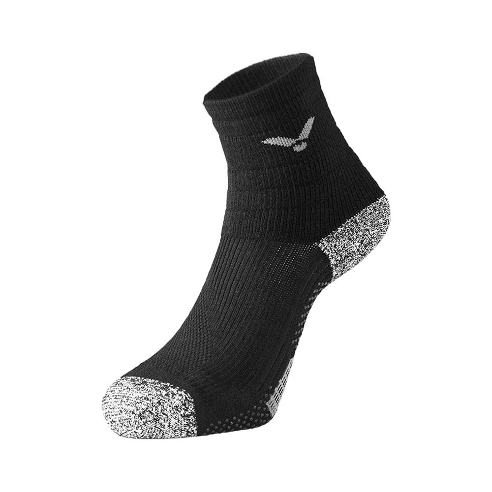 VICTOR 女抗菌消臭機能襪-台灣製 中筒 止滑 訓練 襪子 C-5072C 黑灰