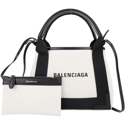 BALENCIAGA Navy Cabas XS 黑白色帆布手提/肩背托特包(附萬用包)